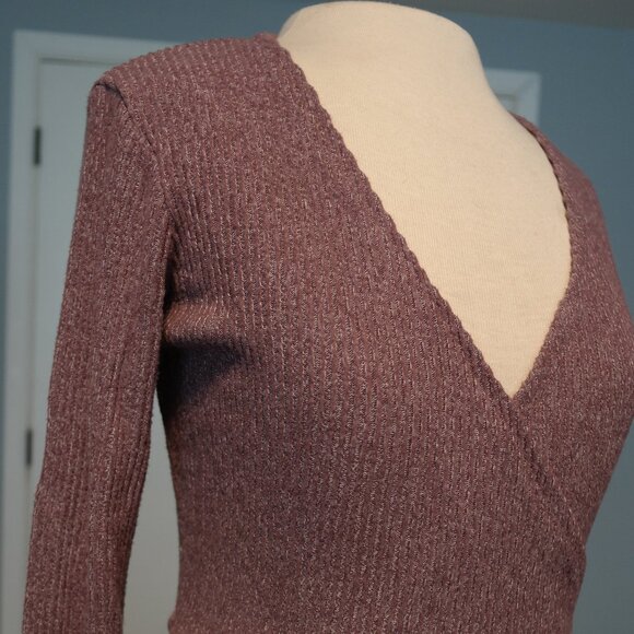 DON’T ASK WHY Mauve Pink Ribbed Wrap Dress Size OS - Picture 6 of 12